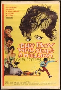 7w218 BOY WHO STOLE A MILLION 40x60 1960 Maurice Reyna, wacky art of boy running w/money!
