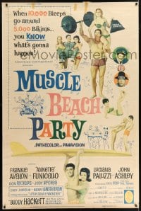 7w233 MUSCLE BEACH PARTY 40x60 1964 Frankie & Annette, 10,000 biceps & 5,000 bikinis!