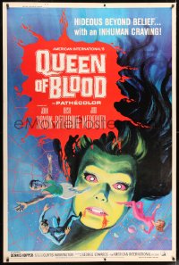7w234 QUEEN OF BLOOD 40x60 1966 Basil Rathbone, cool art of female monster & victims in her web!