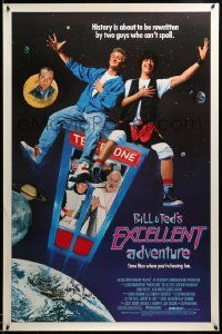 7w336 BILL & TED'S EXCELLENT ADVENTURE 1sh 1989 Keanu Reeves, Socrates, Napoleon & Lincoln in booth