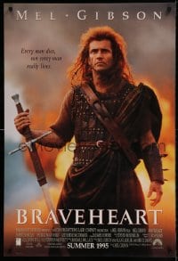 7w359 BRAVEHEART int'l advance DS 1sh 1995 cool image of Mel Gibson as William Wallace!