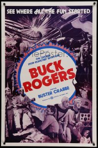 7w363 BUCK ROGERS 1sh R1966 Buster Crabbe sci-fi serial, see where all the fun started!