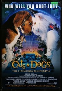 7w382 CATS & DOGS advance DS 1sh 2001 wacky image of high tech animals, who will you root for?