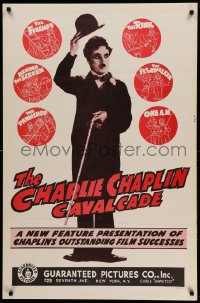 7w385 CHARLIE CHAPLIN CAVALCADE 1sh R1940s The Fireman, Behind the Screen, cool art of Chaplin!