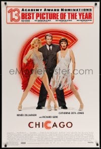 7w387 CHICAGO 1sh 2002 Renee Zellweger & Catherine Zeta-Jones, Richard Gere, 13 AA nominations!