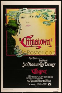 7w025 CHINATOWN 1sh 1974 art of Jack Nicholson & Faye Dunaway by Jim Pearsall, Polanski