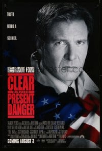 7w397 CLEAR & PRESENT DANGER advance DS 1sh 1994 great portrait of Harrison Ford and American flag!