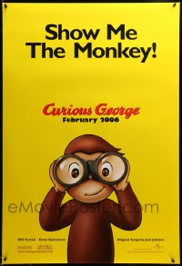 7w425 CURIOUS GEORGE advance DS 1sh 2006 Will Ferrell & Drew Barrymore, art of monkey w/ binoculars!