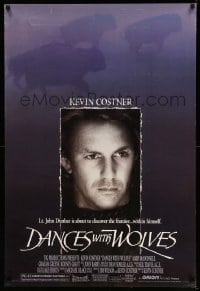 7w428 DANCES WITH WOLVES DS 1sh 1990 Kevin Costner directs & stars, image of buffalo!