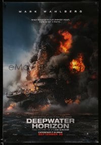7w443 DEEPWATER HORIZON teaser DS 1sh 2016 great close-up of burning oil rig collapsing into Gulf!