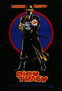 7w447 DICK TRACY int'l DS 1sh 1990 Walt Disney, cool art of detective Warren Beatty firing Tommy gun!