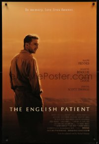7w474 ENGLISH PATIENT 1sh 1997 Ralph Fiennes, in memory, love lives forever, Best Picture Winner!