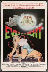 7w477 EVILS OF THE NIGHT 1sh 1985 Tom Tierney art of sexy girl, ghouls need teenage blood!