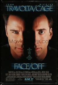 7w482 FACE/OFF advance DS 1sh 1997 John Travolta and Nicholas Cage switch faces, John Woo sci-fi!