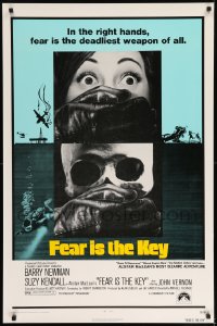 7w490 FEAR IS THE KEY 1sh 1973 Alistair MacLean, art of Barry Newman & Suzy Kendall!