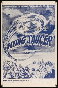 7w500 FLYING SAUCER 1sh R1953 cool sci-fi artwork of UFOs from space & terrified people!