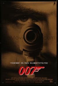 7w525 GOLDENEYE 1sh 1995 image of Pierce Brosnan as secret agent James Bond 007, gun close up!