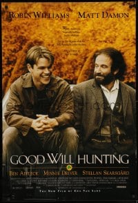 7w529 GOOD WILL HUNTING 1sh 1997 great image of smiling Matt Damon & Robin Williams!