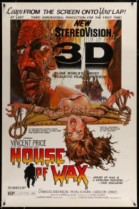 7w573 HOUSE OF WAX 1sh R1970s 3-D, great artwork of Vincent Price with candle over audience!