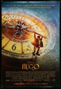 7w577 HUGO advance DS 1sh 2011 Martin Scorsese, Ben Kingsley, cool image of Asa hanging on clock!