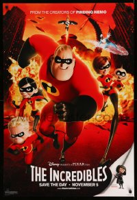 7w592 INCREDIBLES teaser DS 1sh 2004 Disney/Pixar animated sci-fi superhero family, Robert McGinnis art!