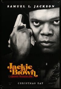 7w611 JACKIE BROWN teaser 1sh 1997 Quentin Tarantino, cool image of Samuel L. Jackson with gun!
