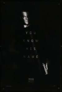 7w617 JASON BOURNE teaser DS 1sh 2016 great image of Matt Damon in the title role with gun!