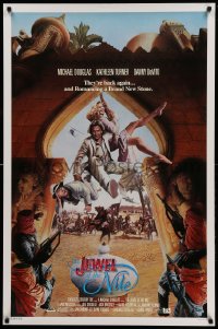 7w619 JEWEL OF THE NILE int'l 1sh 1985 great art of Michael Douglas, Kathleen Turner & Danny DeVito!