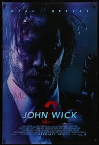 7w622 JOHN WICK CHAPTER 2 advance DS 1sh 2017 intense close-up of Keanu Reeves w/ gun in title role!