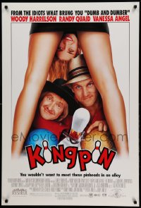 7w633 KINGPIN DS 1sh 1996 wacky image of Woody Harrelson & Randy Quaid, bowling!