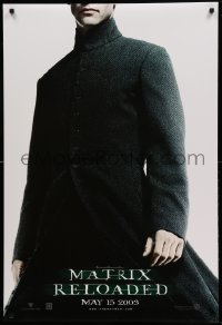 7w696 MATRIX RELOADED teaser DS 1sh 2003 great image of Keanu Reeves as Neo!