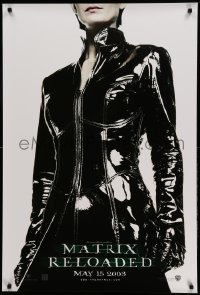 7w695 MATRIX RELOADED teaser DS 1sh 2003 great image of Carrie-Anne Moss as Trinity in leather!