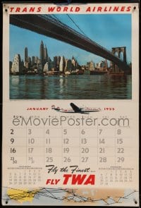 7w156 TWA CALENDAR 30x45 wall calendar 1955 TWA Constellation aircraft & destination images!