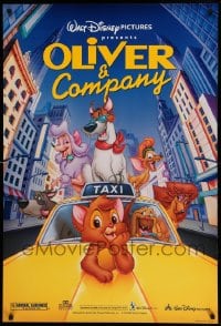 7w739 OLIVER & COMPANY DS 1sh R1996 Disney cartoon cats & dogs in New York City!