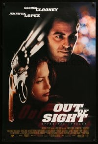7w743 OUT OF SIGHT int'l DS 1sh 1998 Steven Soderbergh, cool image of George Clooney, Jennifer Lopez!