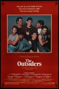 7w744 OUTSIDERS 1sh 1982 Coppola, S.E. Hinton, Howell, Dillon, Macchio, image of top cast!