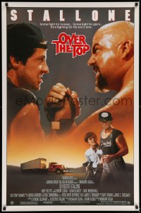7w747 OVER THE TOP 1sh 1987 trucker Sylvester Stallone armwrestling giant guy & with son!