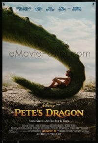 7w757 PETE'S DRAGON advance DS 1sh 2016 Oakes Fegley in the title role reclining on dragon tail!