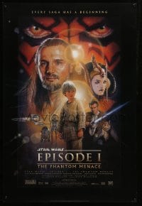 7w761 PHANTOM MENACE style B fan club 1sh 1999 George Lucas, Star Wars Episode I, Drew Struzan art!