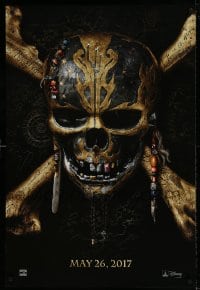7w765 PIRATES OF THE CARIBBEAN: DEAD MEN TELL NO TALES teaser DS 1sh 2017 gold skull & crossbones!
