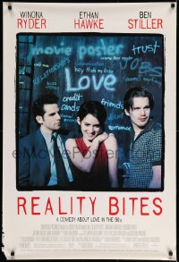 7w795 REALITY BITES 1sh 1994 Winona Ryder, Ben Stiller, Ethan Hawke, comedy about love in the '90s!