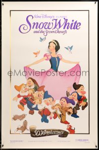 7w870 SNOW WHITE & THE SEVEN DWARFS foil 1sh R1987 Walt Disney animated cartoon fantasy classic!
