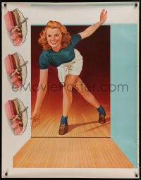 7w128 BOWLING GIRL 35x45 special poster 1947 wonderful artwork of woman and ice cream!