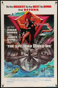 7w886 SPY WHO LOVED ME 1sh 1977 cool art of Roger Moore as James Bond by Bob Peak!