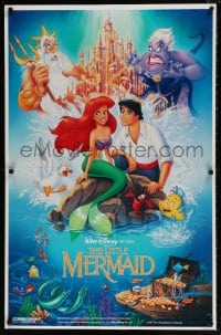 7w009 LITTLE MERMAID 26x40 standee 1989 great art of Ariel & cast, Disney underwater cartoon!