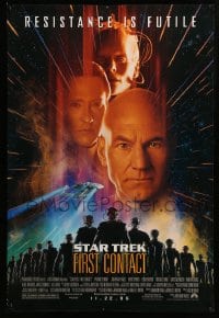 7w895 STAR TREK: FIRST CONTACT advance 1sh 1996 Jonathan Frakes, Stewart, Spiner, sexy Borg Krige!
