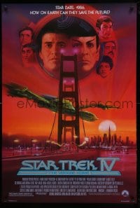 7w891 STAR TREK IV 1sh 1986 art of Leonard Nimoy, Shatner & Klingon Bird-of-Prey by Bob Peak!