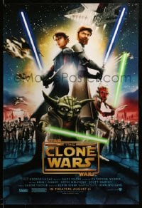 7w898 STAR WARS: THE CLONE WARS advance 1sh 2008 art of Anakin Skywalker, Yoda, & Obi-Wan Kenobi!