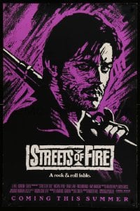 7w902 STREETS OF FIRE advance 1sh 1984 Walter Hill, cool purple dayglo Riehm art!