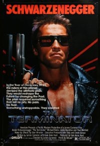 7w927 TERMINATOR 1sh 1984 classic image of cyborg Arnold Schwarzenegger, no border design!